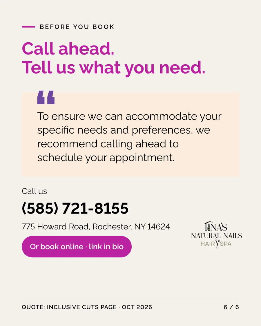 Slide 6: Call ahead, tell us what you need, with phone and address