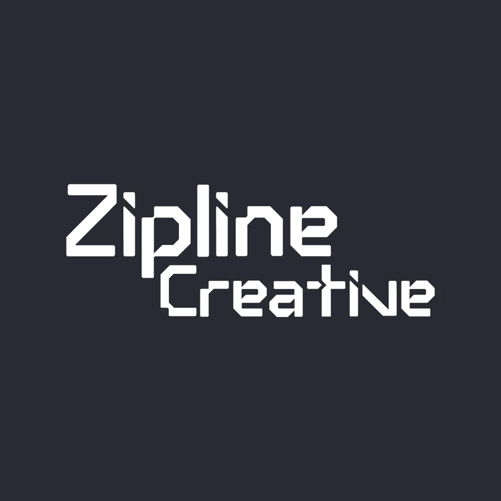 Zipline Creative logo: the stacked wordmark on a dark background